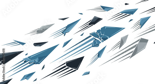 Dynamic abstract background featuring shattered geometric fragments in a burst of motion, creating a modern shattered glass effect