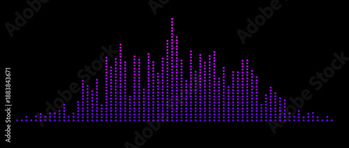 Blue purple abstract equalizer shape design. Dotted music sound wave element. Audio radio signal visualization concept. Shining digital voice assistant line pattern. Song track sample player. Vector