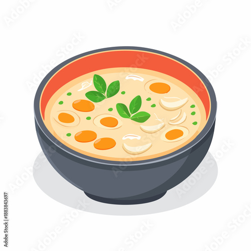 Delicious bowl of creamy vegetable soup garnished with fresh herbs and garnished with slices of white onion, perfect for a comforting meal