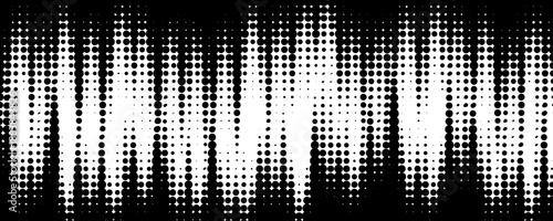 Rough dynamic halftone background. Black and white dotted vertical pattern effect. Abstract jagged scratch stripes wallpaper. Sport banner design template. Grunge comic speed lines backdrop. Vector