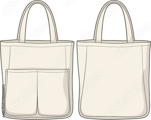 Front and back view of a plain canvas tote bag with pockets canvas bag shopping bag