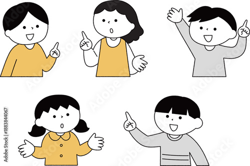 意見を言い合う子供達上半身単色