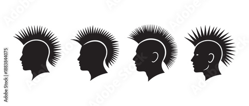 Punk Mohawk Hairstyles Silhouettes Set isolated on white background.