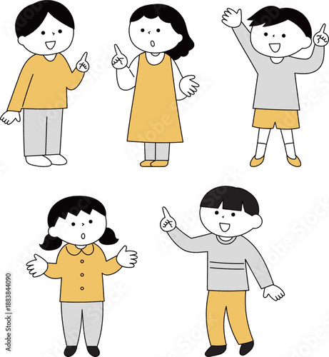 意見を言い合う子供達単色