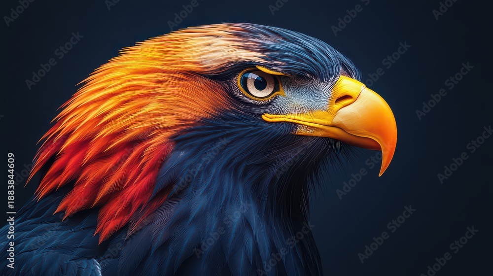 Obraz premium Majestic eagle portrait, vibrant plumage, intense gaze.