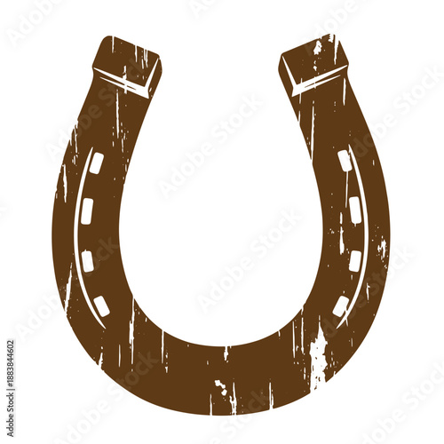 Drawing Vintage grunge  texture brown horseshoe with white scratches on surface isolated on white background