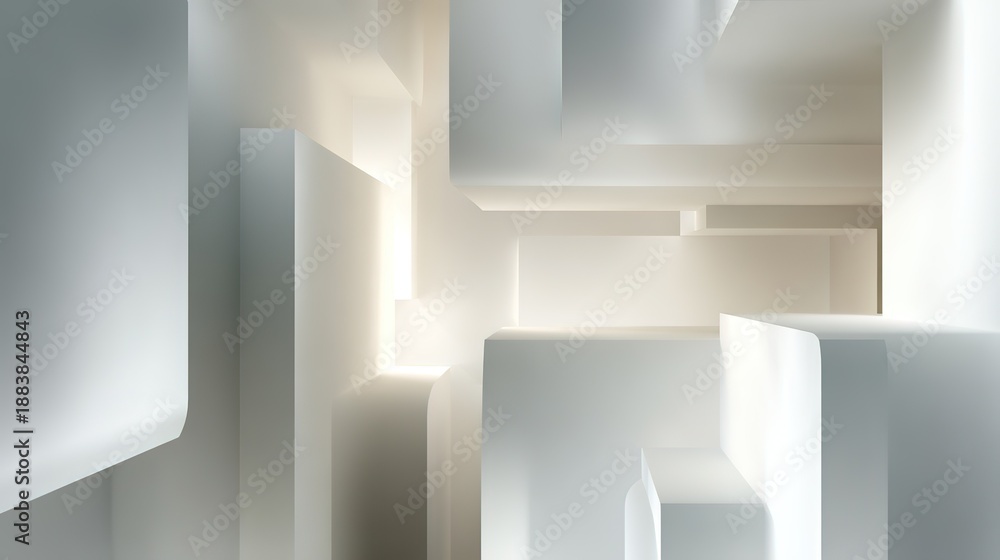 Fototapeta premium Abstract White 3D Cubes with Soft Lighting and Geometric Depth Modern Background