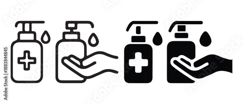 Hand Sanitizer Icons Set. Application and Symbol Isolated on White Background.