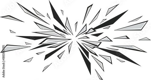 Shattered glass effect with geometric abstract shards bursting dynamically from a central point