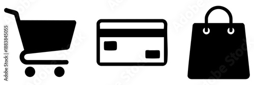 Shopping cart, credit card, shopping bag isolated on transparent background, Vector