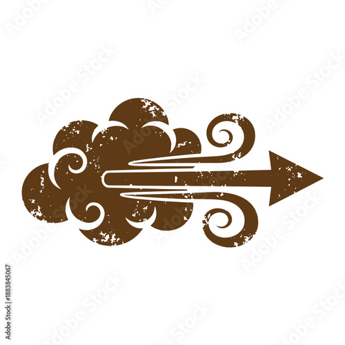 Drawing Vintage grunge  texture brown vintage arrow with clouds moving fast to the right side  symbol of speed and movement