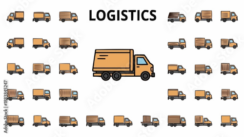 Logistics and Transportation Icons Featuring Trucks.