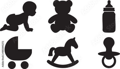 Baby items collection isolated on transparent background, Vector