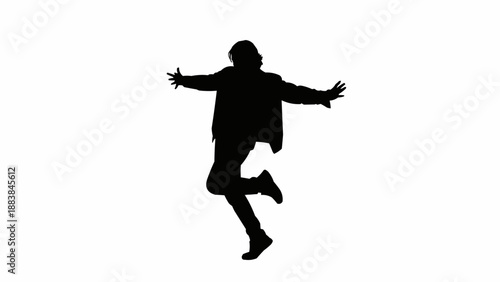 Silhouette of a joyful person celebrating with open arms.