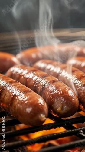 Delicious sausages grilling over hot coals, creating a smoky and flavorful barbecue experience.