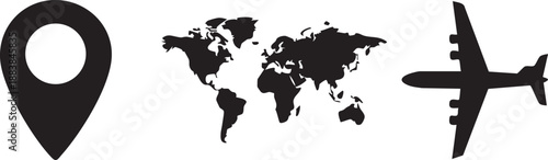 Global travel icon set isolated on transparent background, Vector