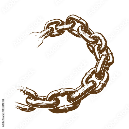 Drawing Vintage grunge  texture Brown metal chain link illustration in a circular broken shape on white background
