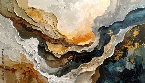 Abstract layered textures in shades of gold, blue, and white