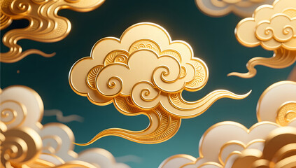 Floating gold cloud patterns in oriental fantasy style