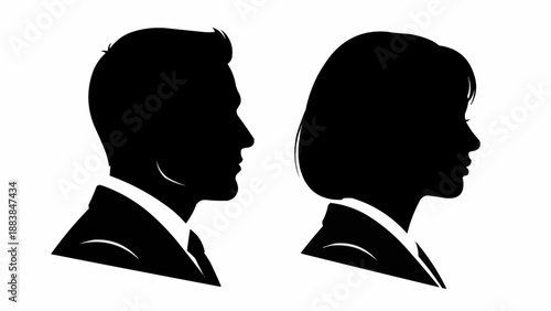 Male and Female Silhouettes Facing Each Other in Profile.