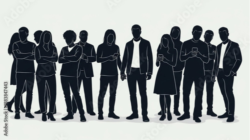 Diverse Group of People Silhouettes Standing Together.