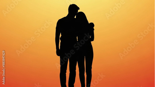 Couple Silhouette Against Sunset Sky.