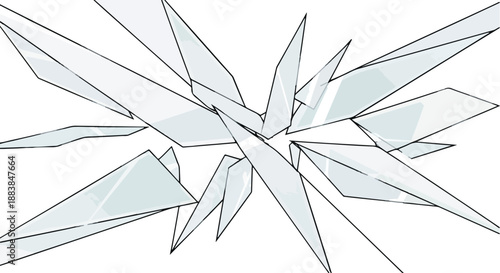 Dynamic illustration of sharp, broken glass shards scattering outwards from a central point, creating an abstract explosion effect