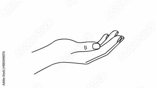 Open hand gesture line drawing illustration.