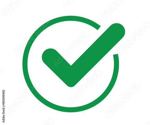 Classic green check mark icon inside circle on white background