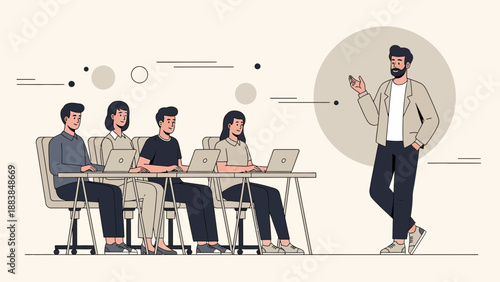 Business Meeting: Presentation and Team Collaboration with Laptops