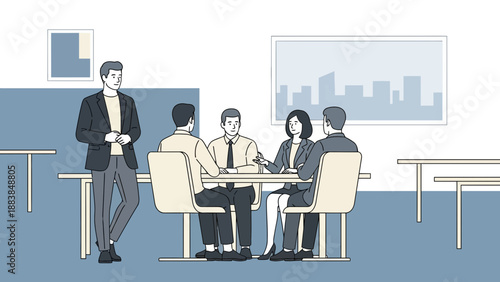 Business Meeting: Diverse Team Collaborating in Modern Office
