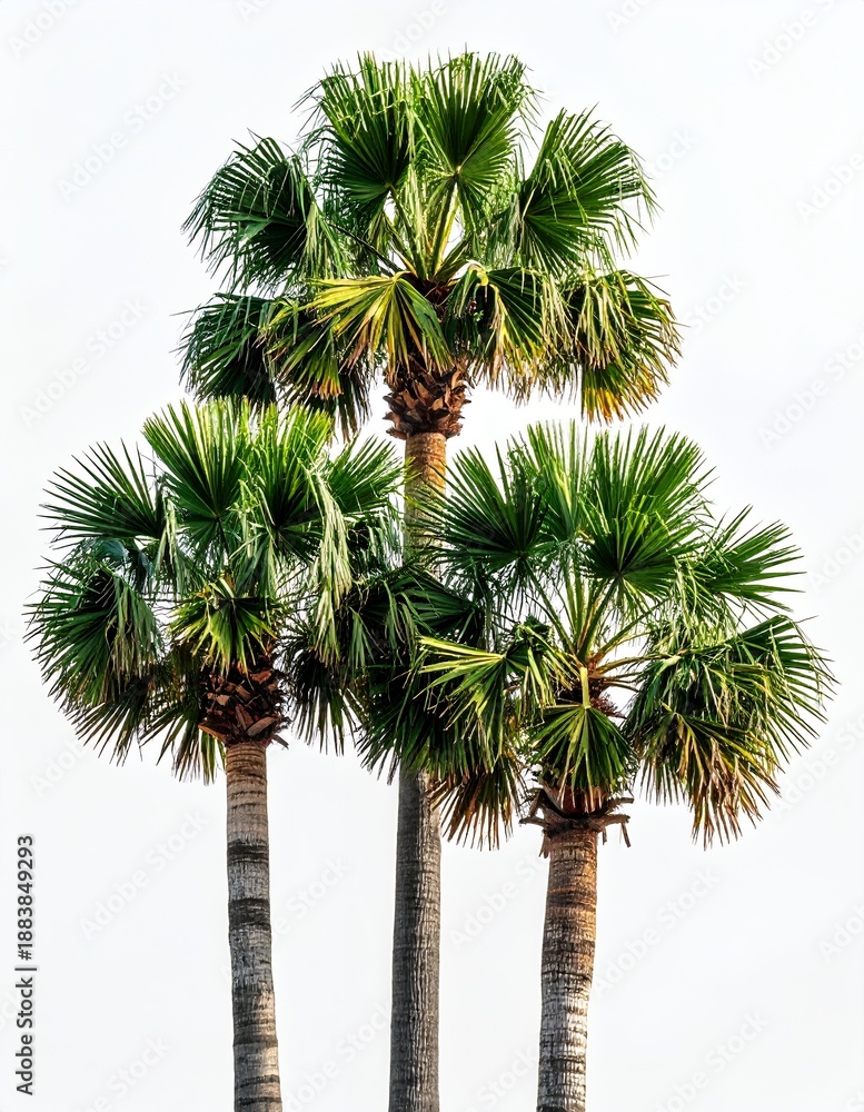 Fototapeta premium Palm Trees Against a White Background in Natural Light.