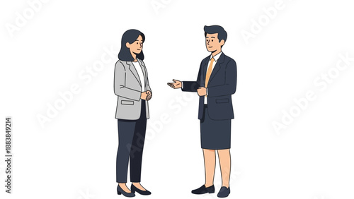 Business Meeting: Two Colleagues Discussing Work in Office