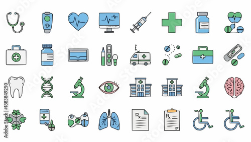 Medical health care icons set for science and technology.