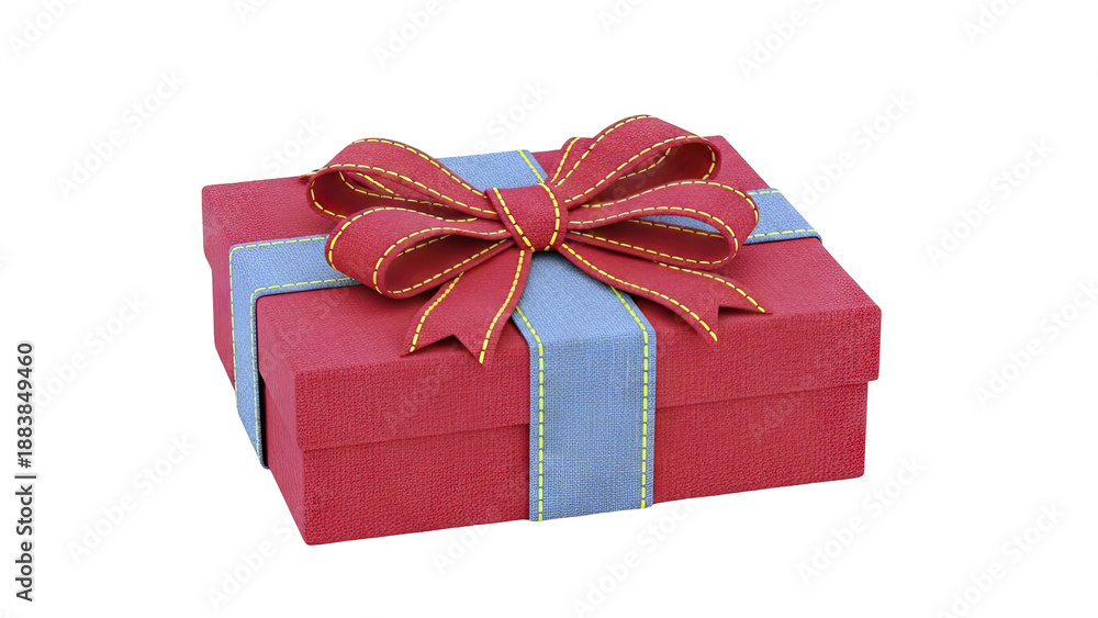 Obraz premium Red Gift Box with Red Bow and Grey Ribbon