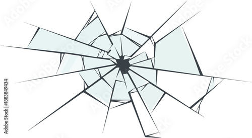 Detailed graphic illustration showcasing shattered glass from a central impact point, symbolizing damage, stress, or fragility