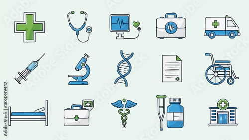Medical healthcare icons set for science and medicine.