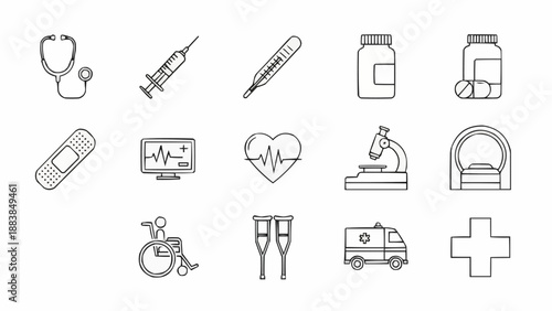 Medical healthcare icons set for science and technology.