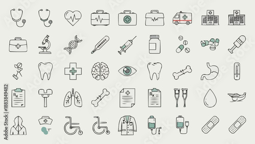 Medical healthcare icons set for science and technology.
