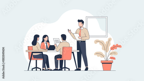 Business Meeting Presentation - Team Collaboration and Discussion in Office