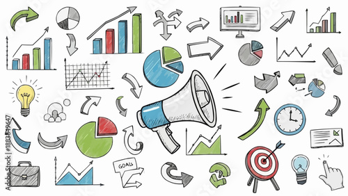 Marketing and Business Strategy Doodle Elements Collection.