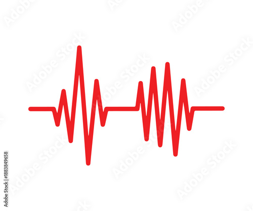 A red electrocardiogram line on white.