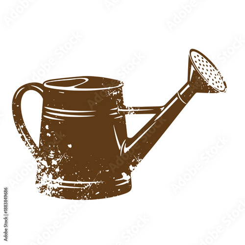 Drawing Vintage grunge  texture Brown watering can with handle and spout on white background