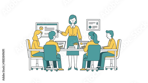 Business meeting with a female leader presenting ideas to her team