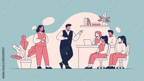 Business meeting with diverse team collaborating in modern office setting