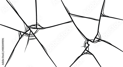 Shattered surface with multiple impact points creating intricate web of cracks, symbolizing fragility and damage