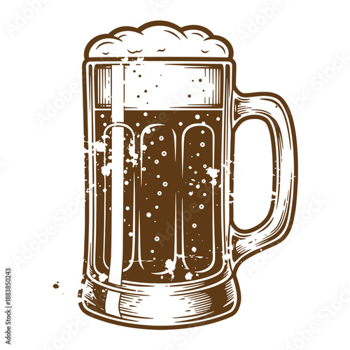 Drawing Vintage grunge  texture Drawing of a mug of beer with foam on top  beer mug with frothy head  illustration of a beer glass