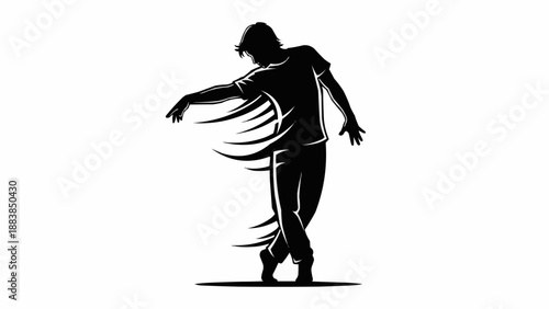 Silhouette of a male dancer in motion with flowing lines.