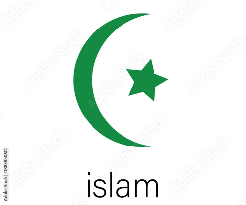 Green Islamic crescent moon and star symbol.