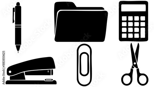 Office supplies collection isolated on transparent background, Vector